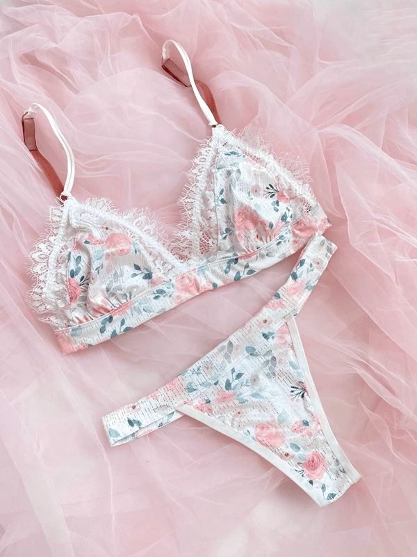 Floral and Lace Bra Set