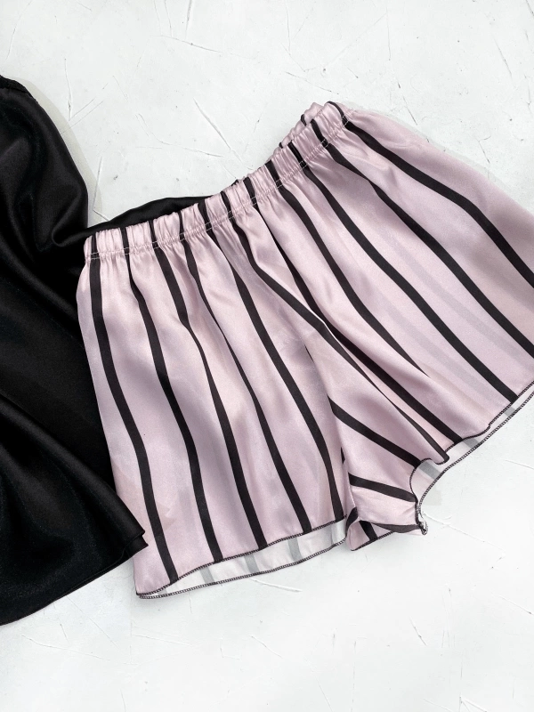 Striped Satin Shorts Set