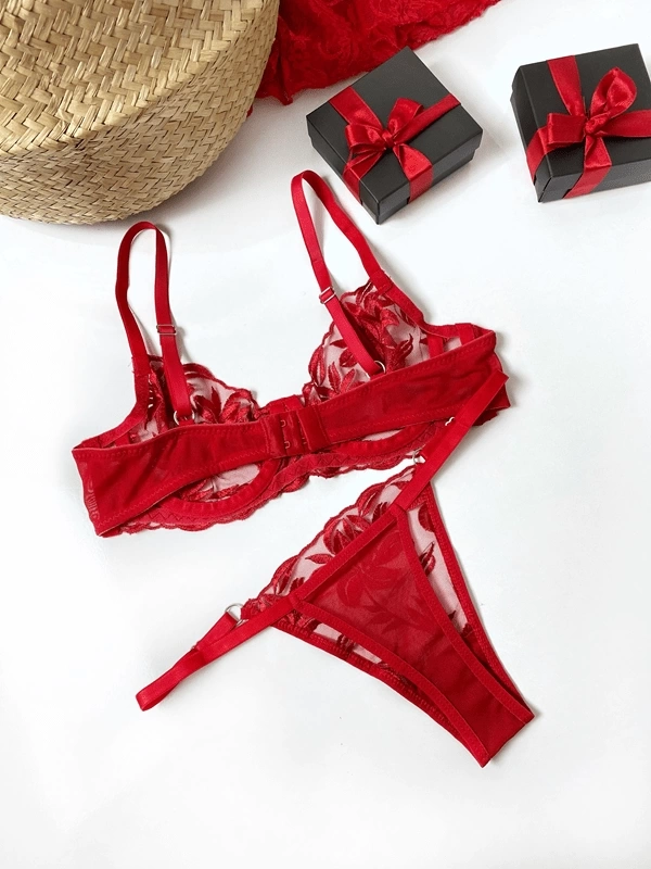 Branch Embroidered Bra Set