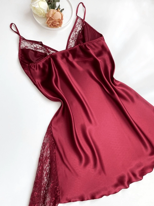 Large Size Lace Detailed Satin Nightgown