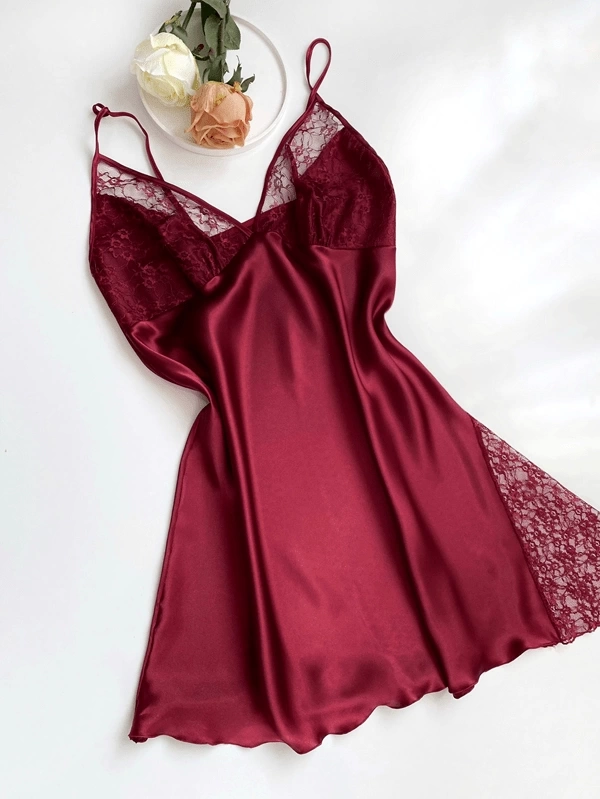 Large Size Lace Detailed Satin Nightgown