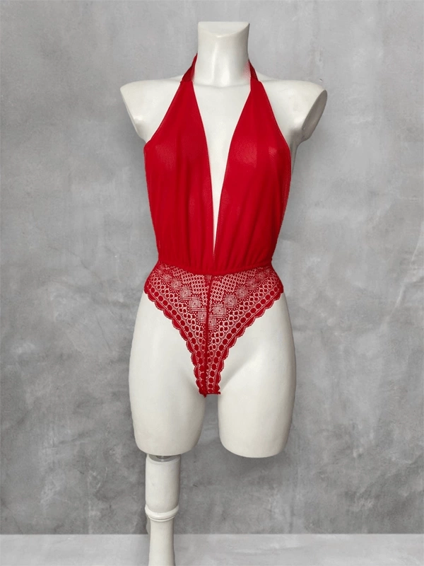 Göğüs Dekolteli Boyundan Bağlamalı Bodysuit