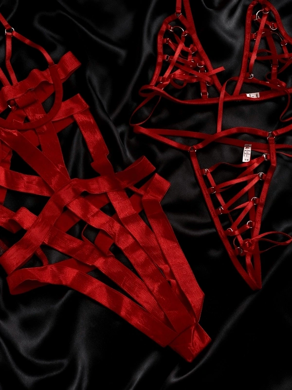 Harness Bodysuit & Ayarlanabilir İp Detaylı Harness Sütyen Takım Kombin