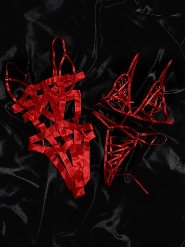 Harness Bodysuit & Ayarlanabilir İp Detaylı Harness Sütyen Takım Kombin