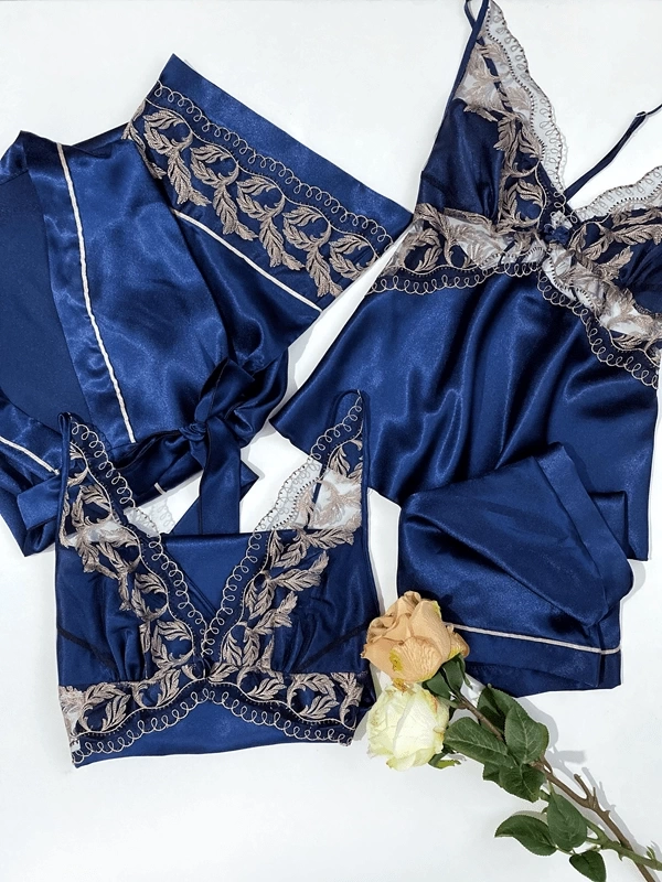 Set with Embroidered Dressing Gown & Embroidered Shorts