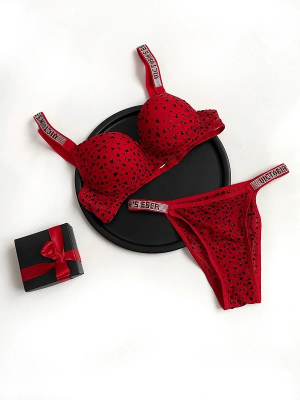 Heart Printed Padded Bra Set