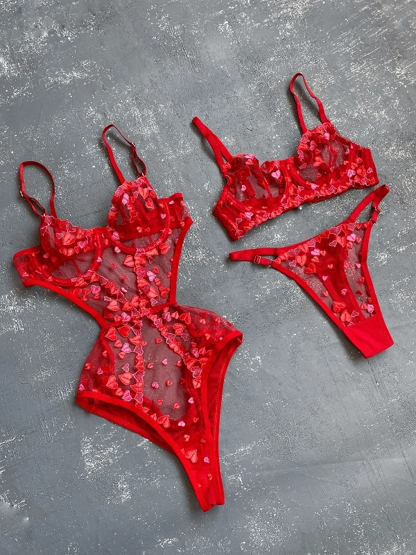 Hearted Body and Bra Set Combine