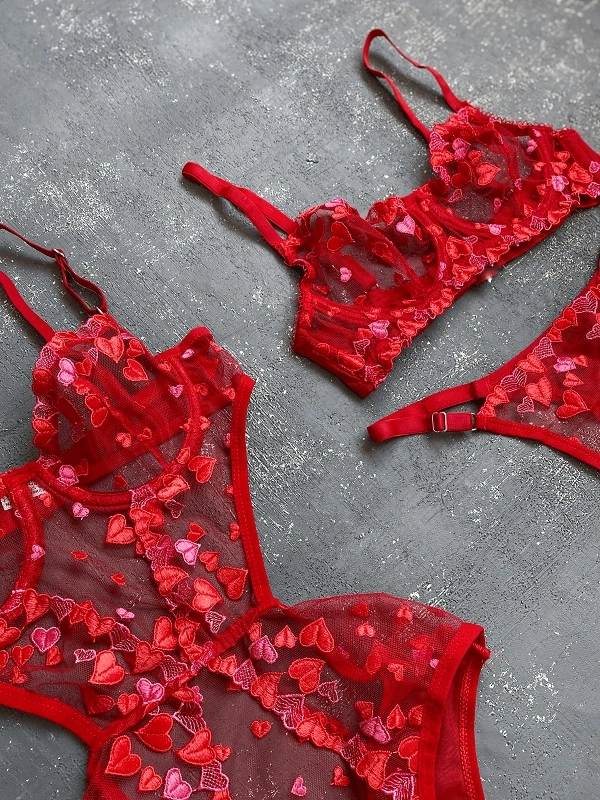 Hearted Body and Bra Set Combine