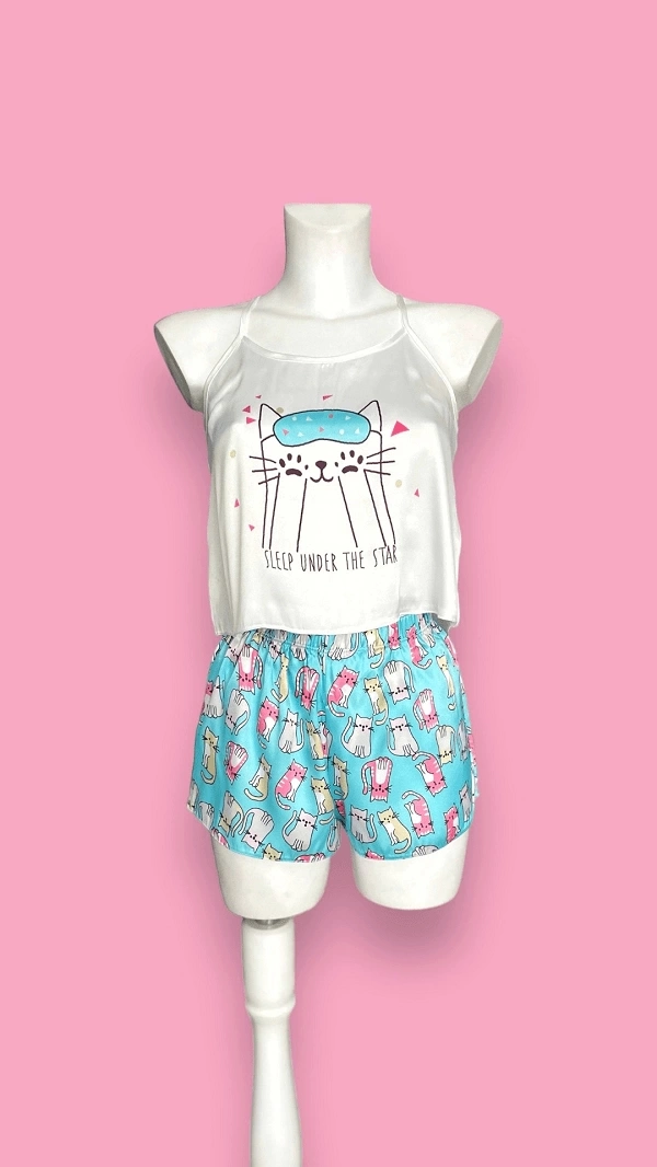 Cat Printed Shorts Set