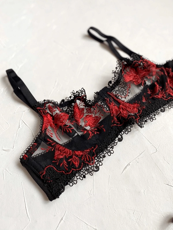 Red Floral Bra Set