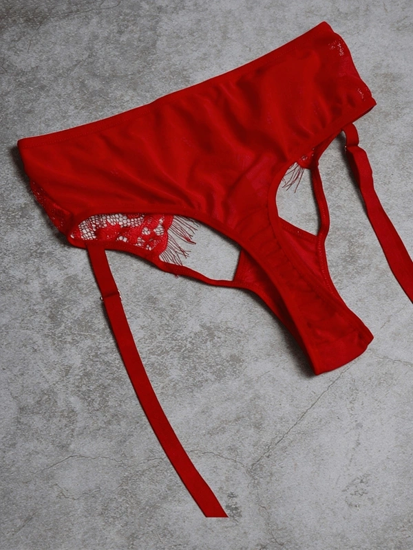 Kırmızı Dantel Büstiyerli Jartiyer Takım