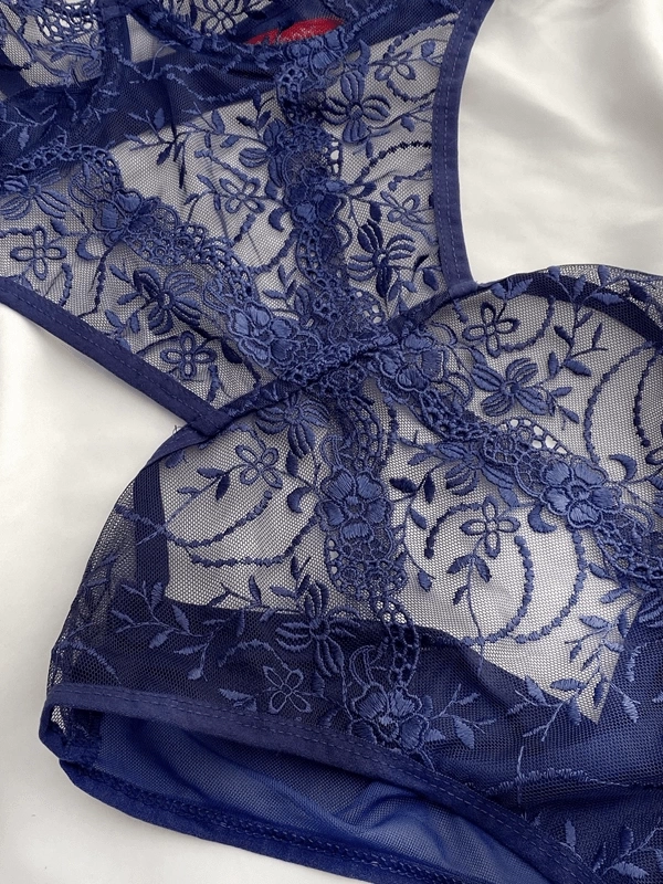 Lacivert Çiçek Detaylı Bodysuit
