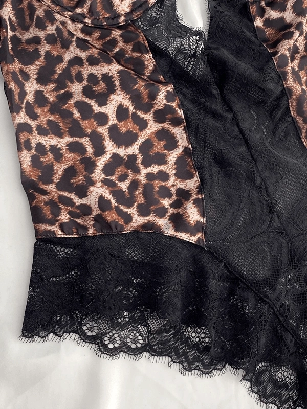 Leopar Dantel Detaylı Bodysuit