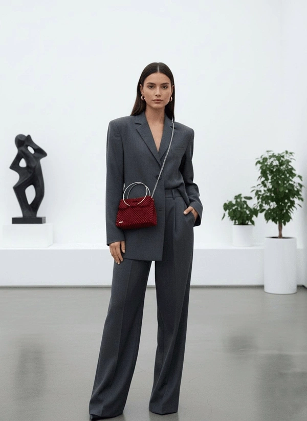 Metal Saplı Kadife Boncuk Çanta