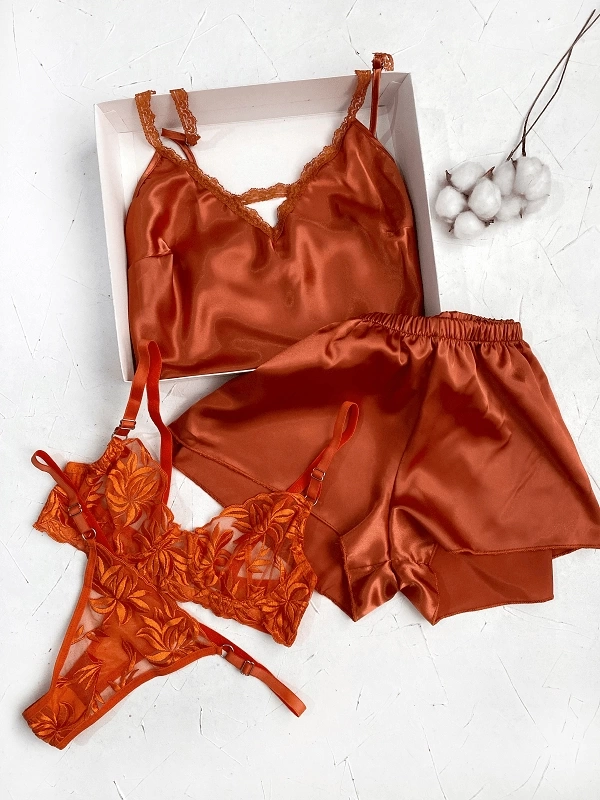 Satin Shorts & Bra Set Combine