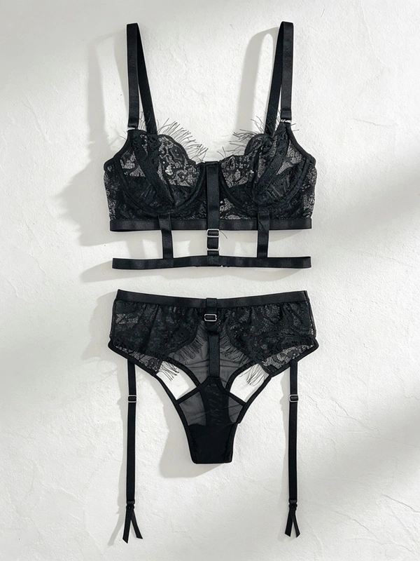 Siyah Dantel Büstiyerli Jartiyer Takım