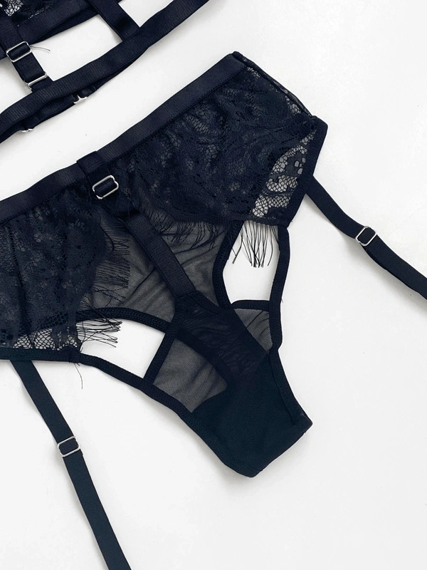 Siyah Dantel Büstiyerli Jartiyer Takım