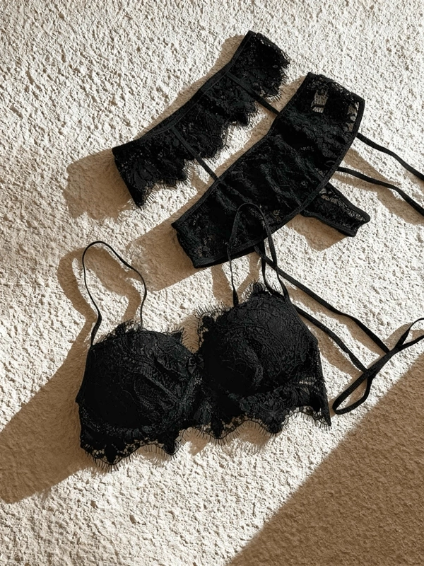 Siyah Dantel Jartiyer Takım