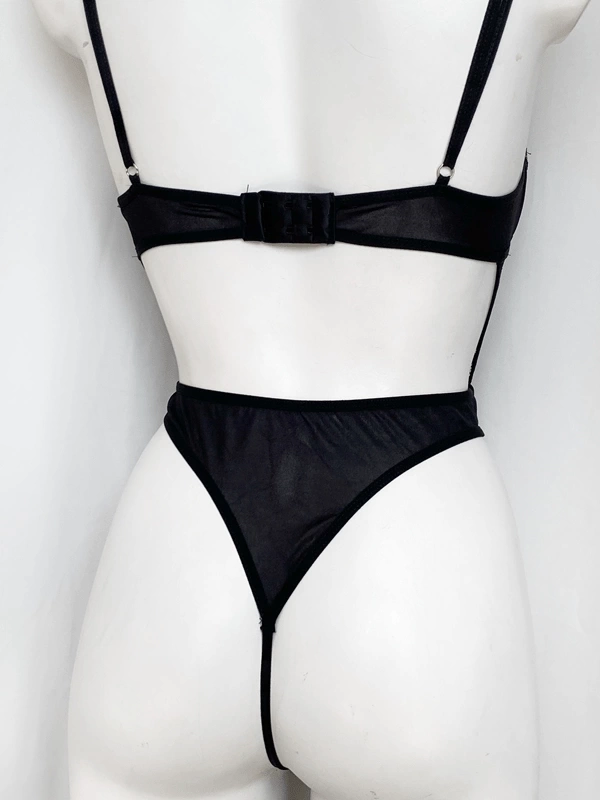 Siyah Kalp Detaylı Bodysuit & Fırfırlı Etekli Jartiyer Takım-GC1905