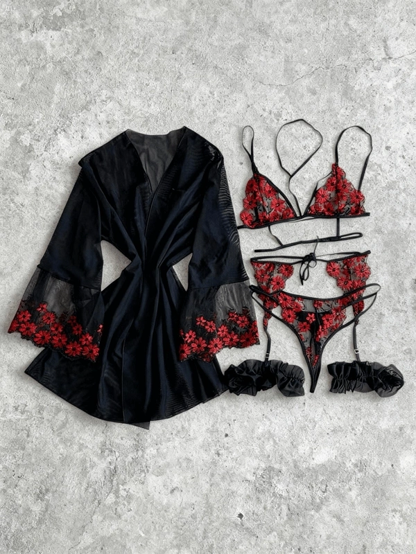 Siyah Tül Sabahlıklı Jartiyer Takım