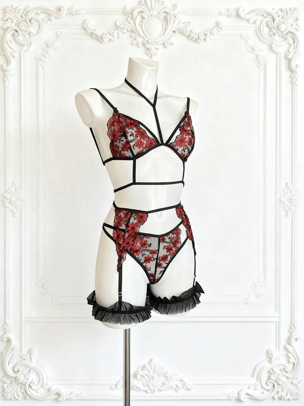 Siyah Tül Sabahlıklı Jartiyer Takım