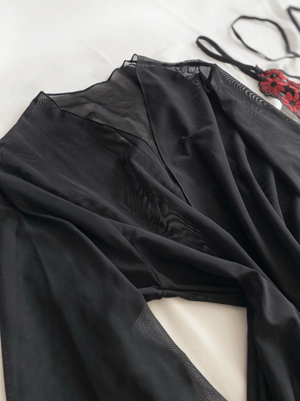 Siyah Tül Sabahlıklı Jartiyer Takım