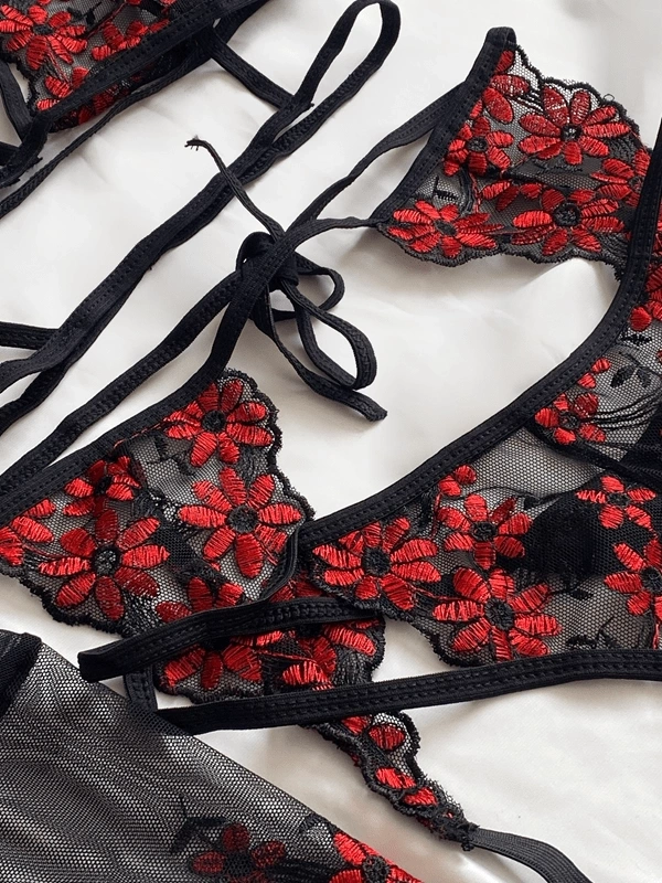 Siyah Tül Sabahlıklı Jartiyer Takım