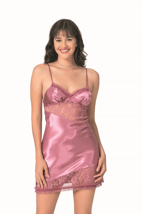 Tulle Detailed Satin Nightgown