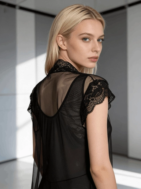 Tül Sabahlıklı Bodysuit Takım