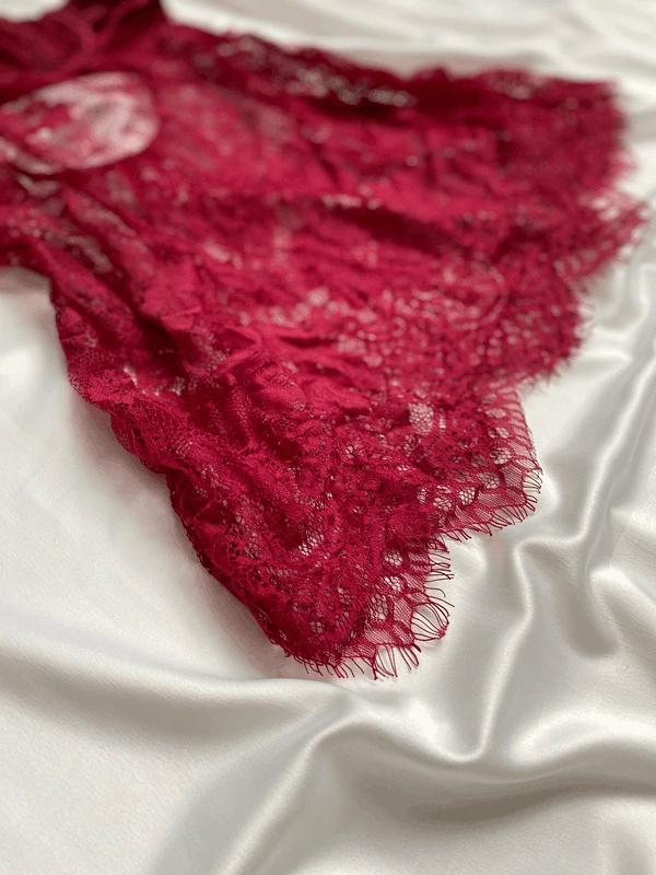 Vişne Derin Göğüs Dekolteli Dantel Private Babydoll
