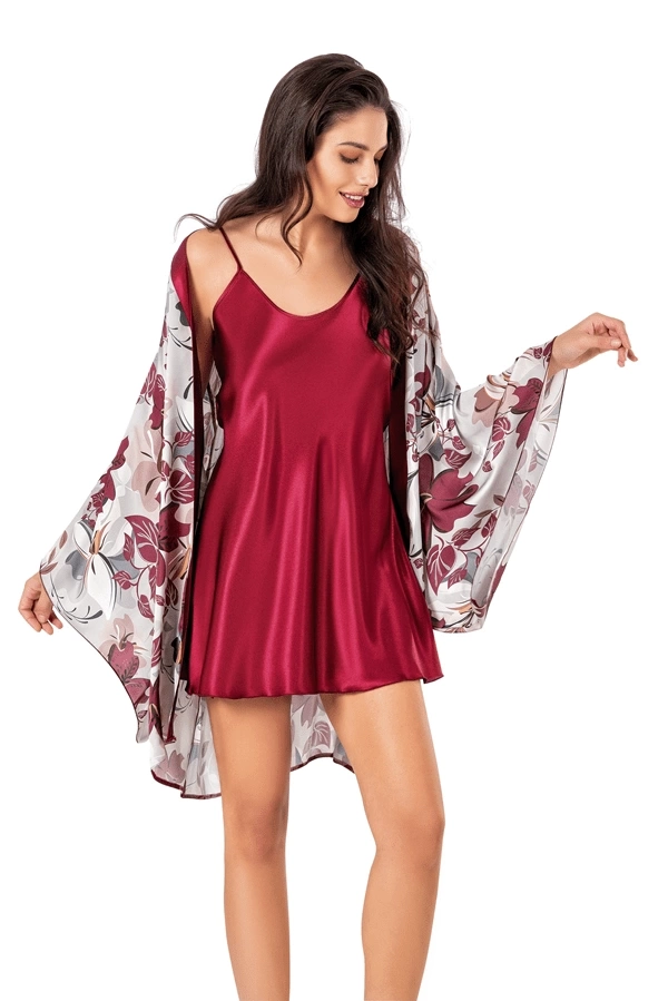 Bat Sleeve Satin Dressing Gown & Strappy Shorts Set Combination