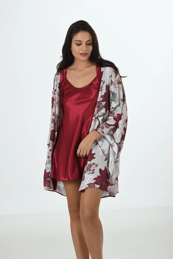 Bat Sleeve Satin Dressing Gown Set