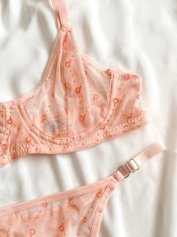 Yavruağzı Balenli Tül Sütyen Takım