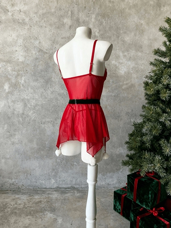 Yılbaşı Özel Eteği Ponpon Detaylı Tüylü Gecelik ❤️