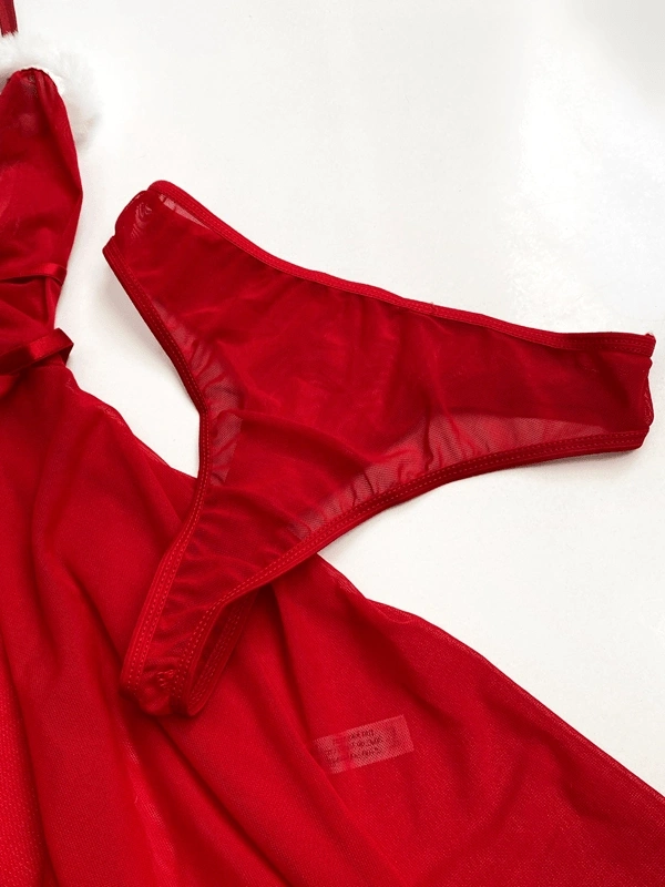 Yılbaşı Özel Ponpon Detaylı Tüylü Gecelik ❤️