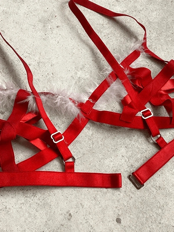 Yılbaşı Özel Tüylü Harness SütyenTakım ❤️