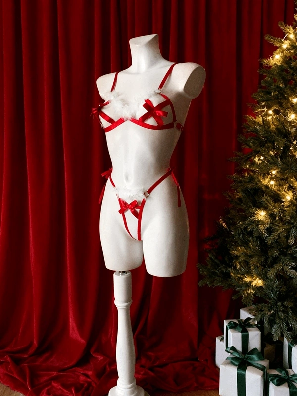 Yılbaşı Özel Tüylü Harness SütyenTakım ❤️