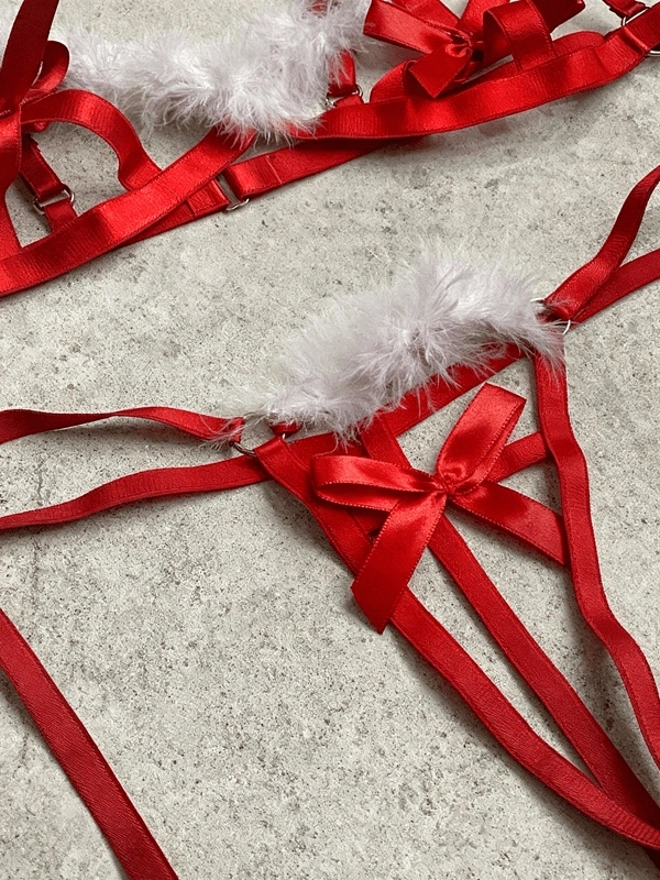 Yılbaşı Özel Tüylü Harness SütyenTakım ❤️