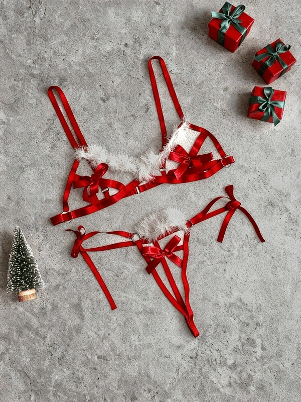 Yılbaşı Özel Tüylü Harness SütyenTakım ❤️