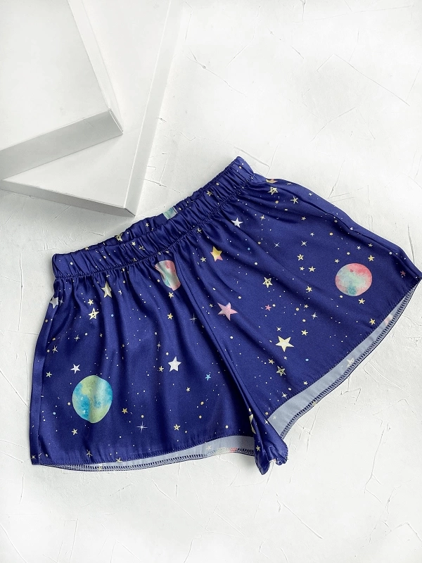Star Printed Satin Shorts Set