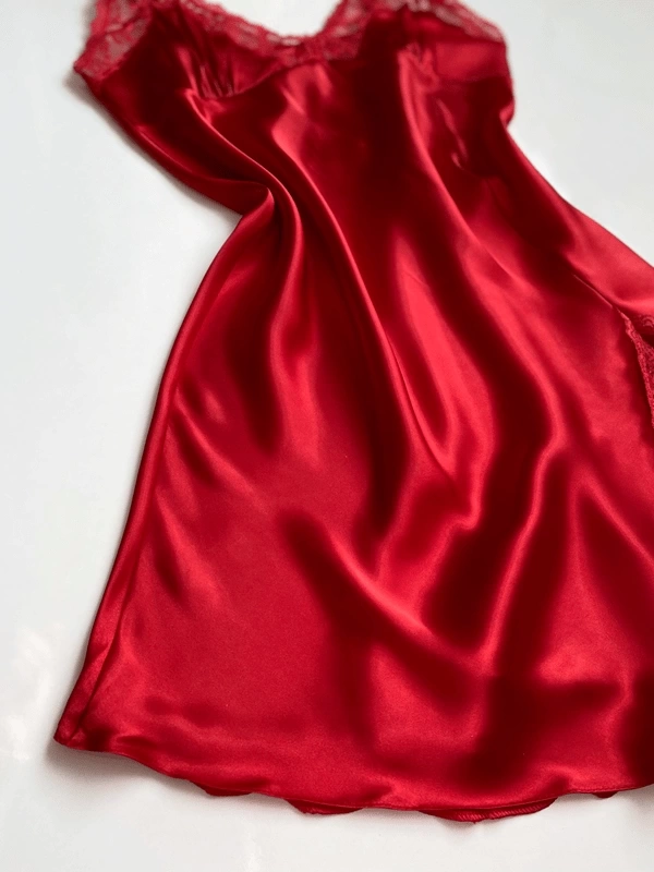 Large Size Slit Detailed Satin Nightgown