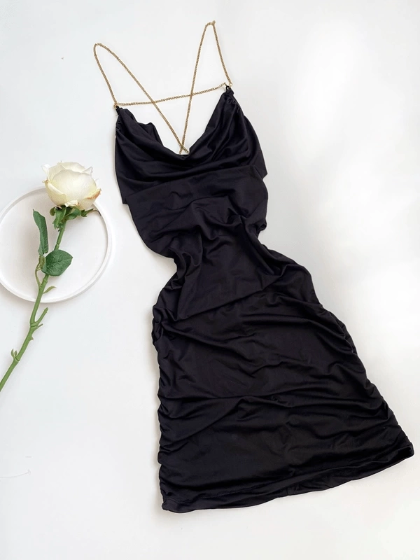 Draped Nightgown with Chain Strap Detail