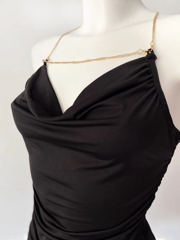 Draped Nightgown with Chain Strap Detail
