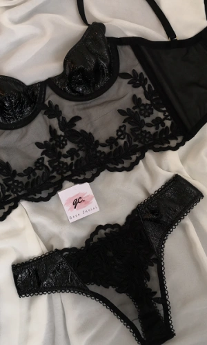 Leather Look Bralette Set