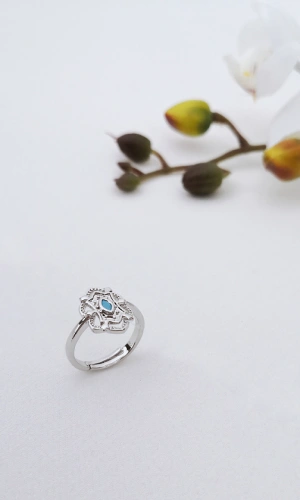 Adjustable Blue Stone Silver Ring
