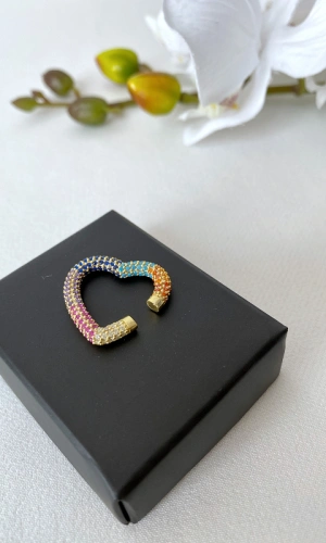 Renkli Taşlı Kıkırdak Kalp Küpe