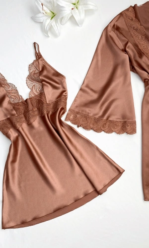 Cappicuno Saten Gecelik-Sabahlık Set