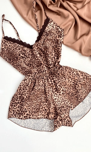 Leopard Satin Shorts Set