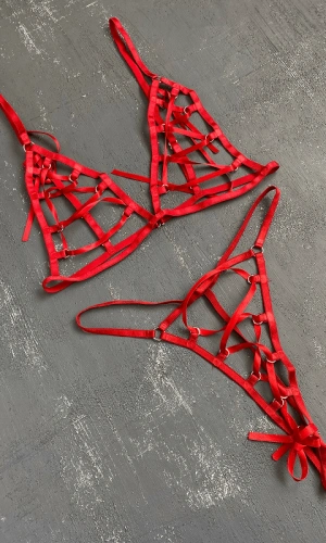 Adjustable Rope Detailed Harness Bra Set