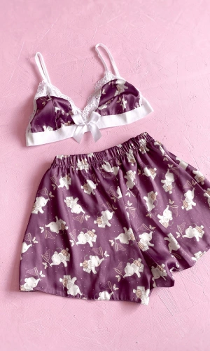 Elephant Printed Satin Shorts Set